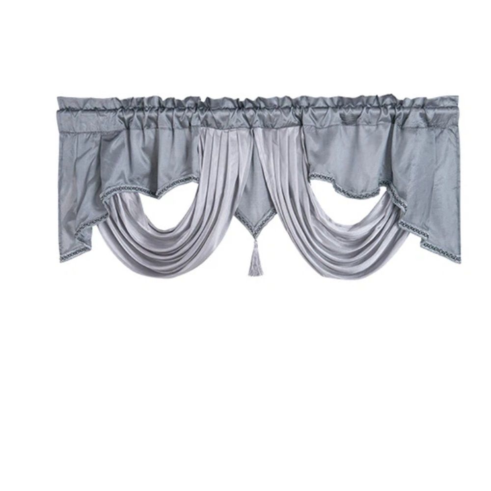 Fancy Window Valance 55 x 17in polyester Fabric with Soft Satin Swag. Add Some — image 1