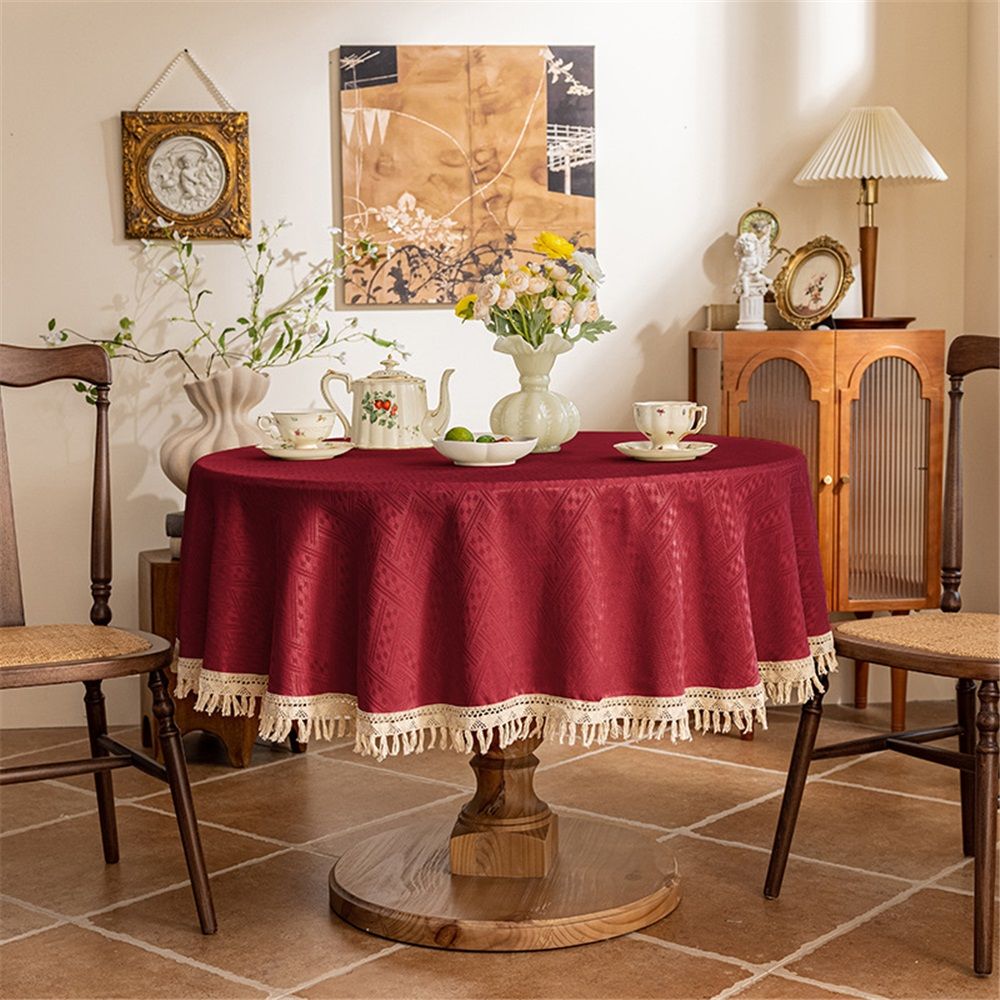 Tablecloth with Tassels, Farmhouse Style Tablecloth, Water Resistant — image 1