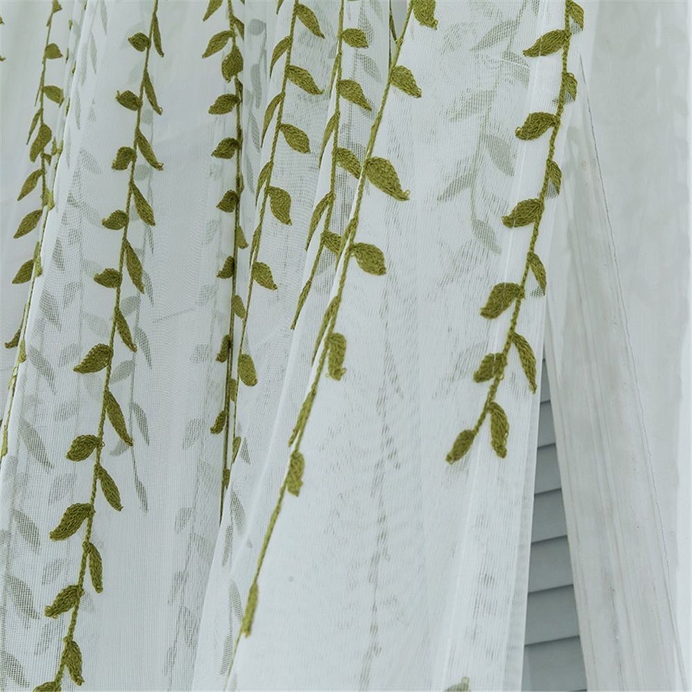 2 pack Embroidered Leaf Sheer Bedroom Curtains 98 inches Long view 3
