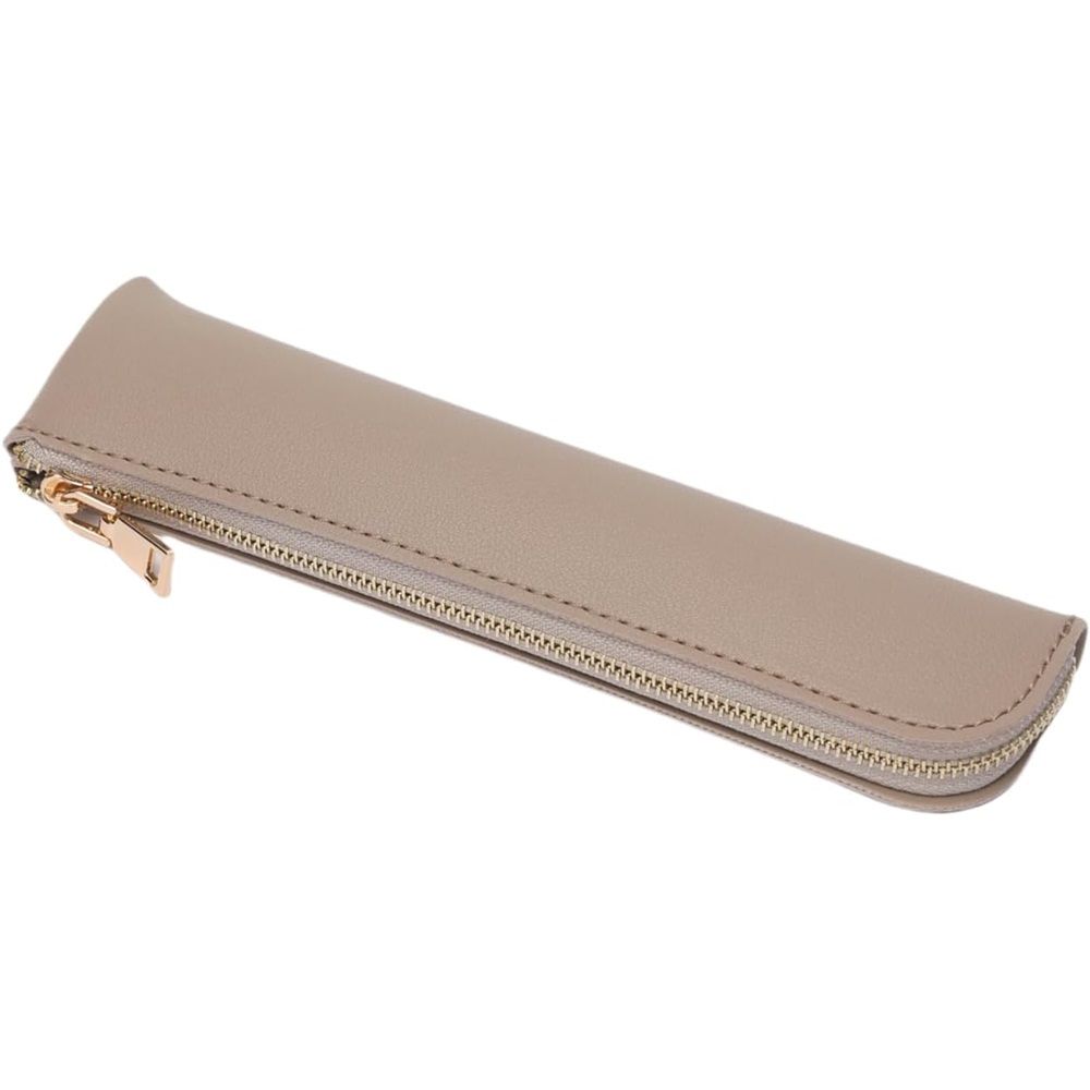 Faux Leather Pencil Case Cute Thin Slim Pouch Simple and Stylish Lightweight