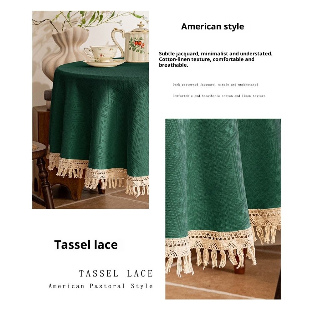 Tablecloth with Tassels, Farmhouse Style GreenTablecloth, Water Resistant view 4