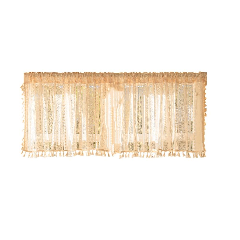 Bohemian Crochet Curtains Boho Vintage Rod Pocket Curtains with Tassels Window — image 1