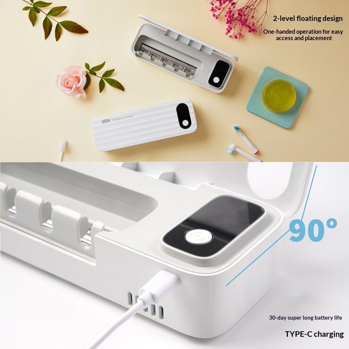 Toothbrush Cleaner, 5 Slots Wall Mounted Toothbrush Holder for Bathroom, Timer view 3