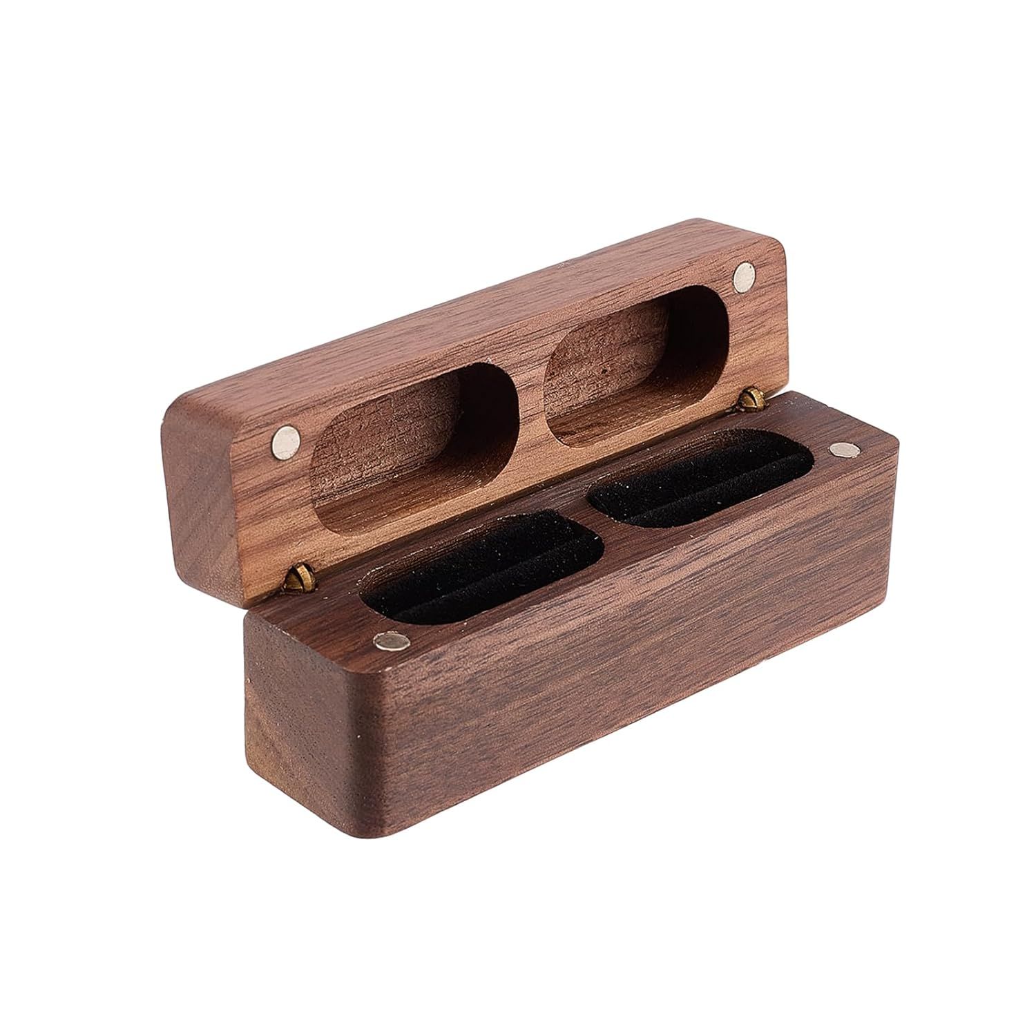 Double Ring Box - Slim Wooden Ring Case Box for Wedding Ceremony Engagement — image 1