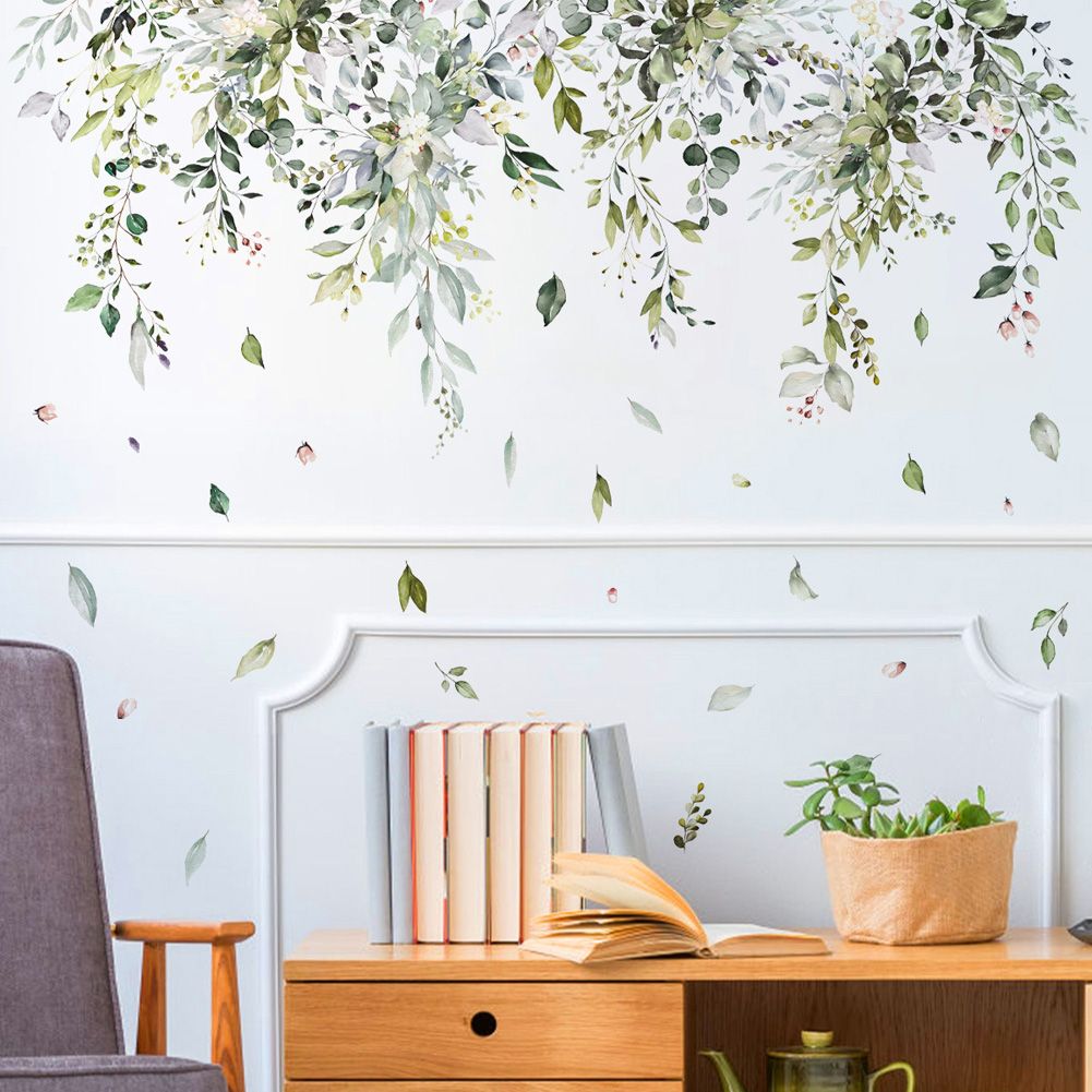 Wall stickers with flower branches and green plants for home decoration view 4