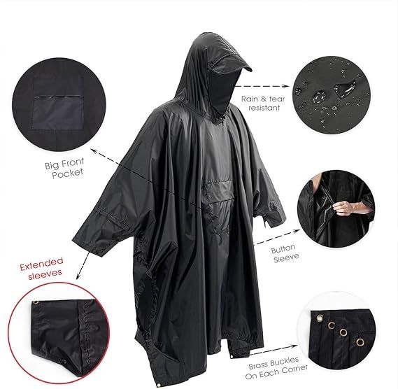 Hooded Rain Poncho for Adult with Pocket view 2