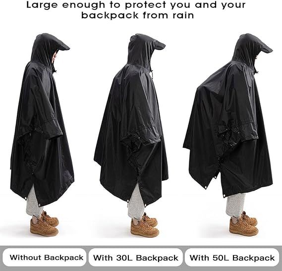 Hooded Rain Poncho for Adult with Pocket view 3