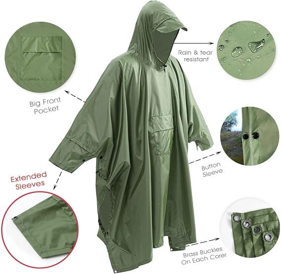 Hooded Rain Poncho for Adult with Pocket view 2