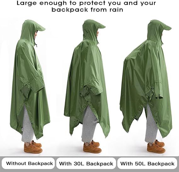 Hooded Rain Poncho for Adult with Pocket view 3