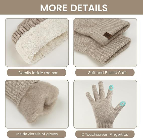 Womens Winter Beanie Hat Scarf Gloves Set view 3