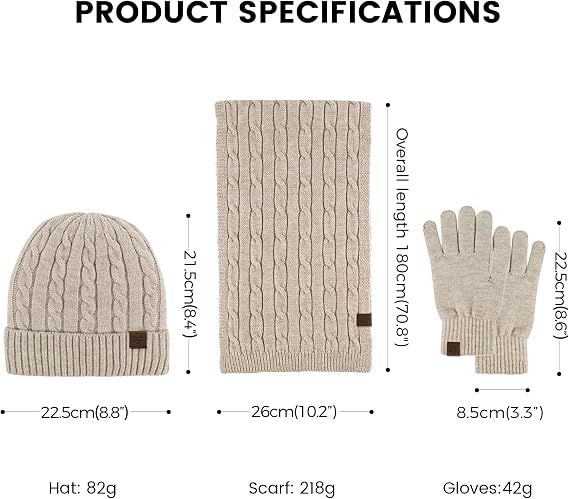 Womens Winter Beanie Hat Scarf Gloves Set view 4