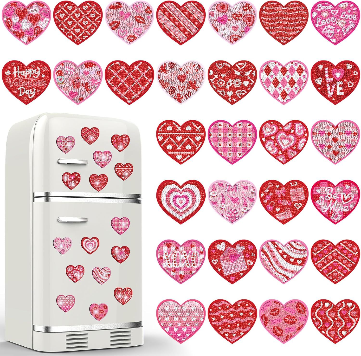 30 Pcs Valentine's Day Heart Diamond Art Painting Magnets Kits Valentines