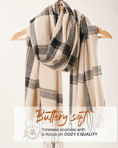 Winter Scarf for Women Shawl Soft Tassel Plaid Large Oversized Scarves Wraps view 4