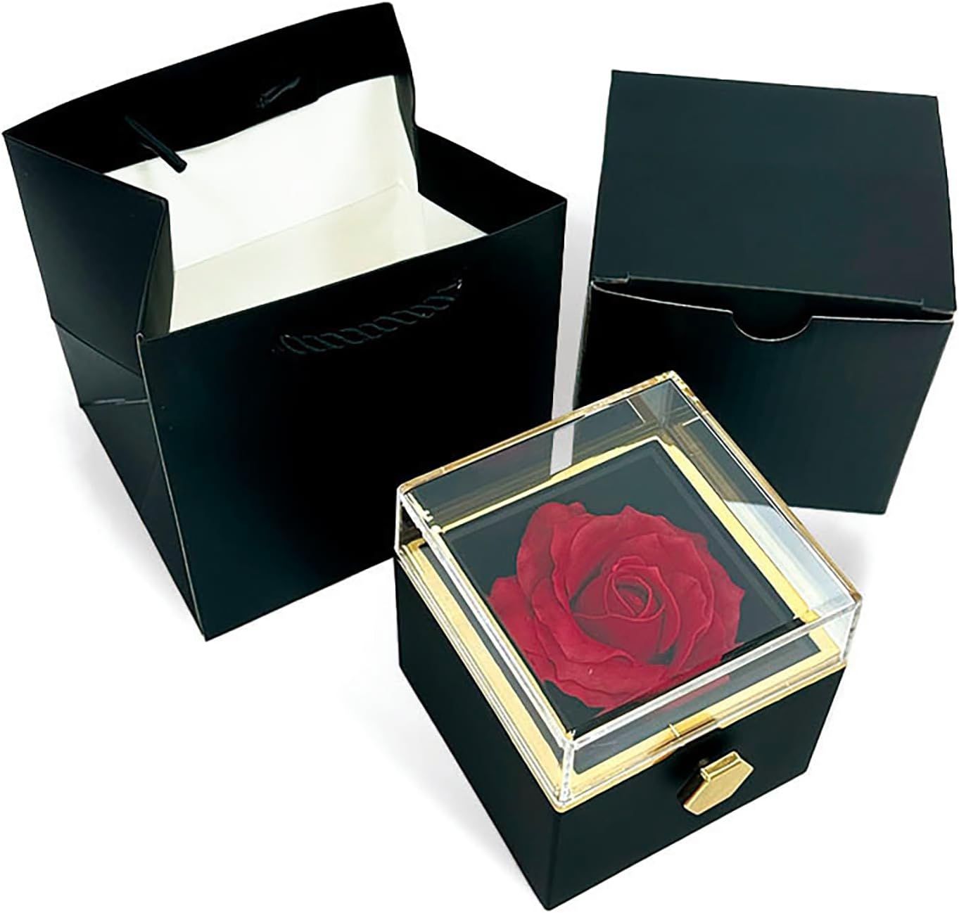 Romantic Gifts for Her Rose Ring Box Jewelry Box Artificial Flowers Eternal
