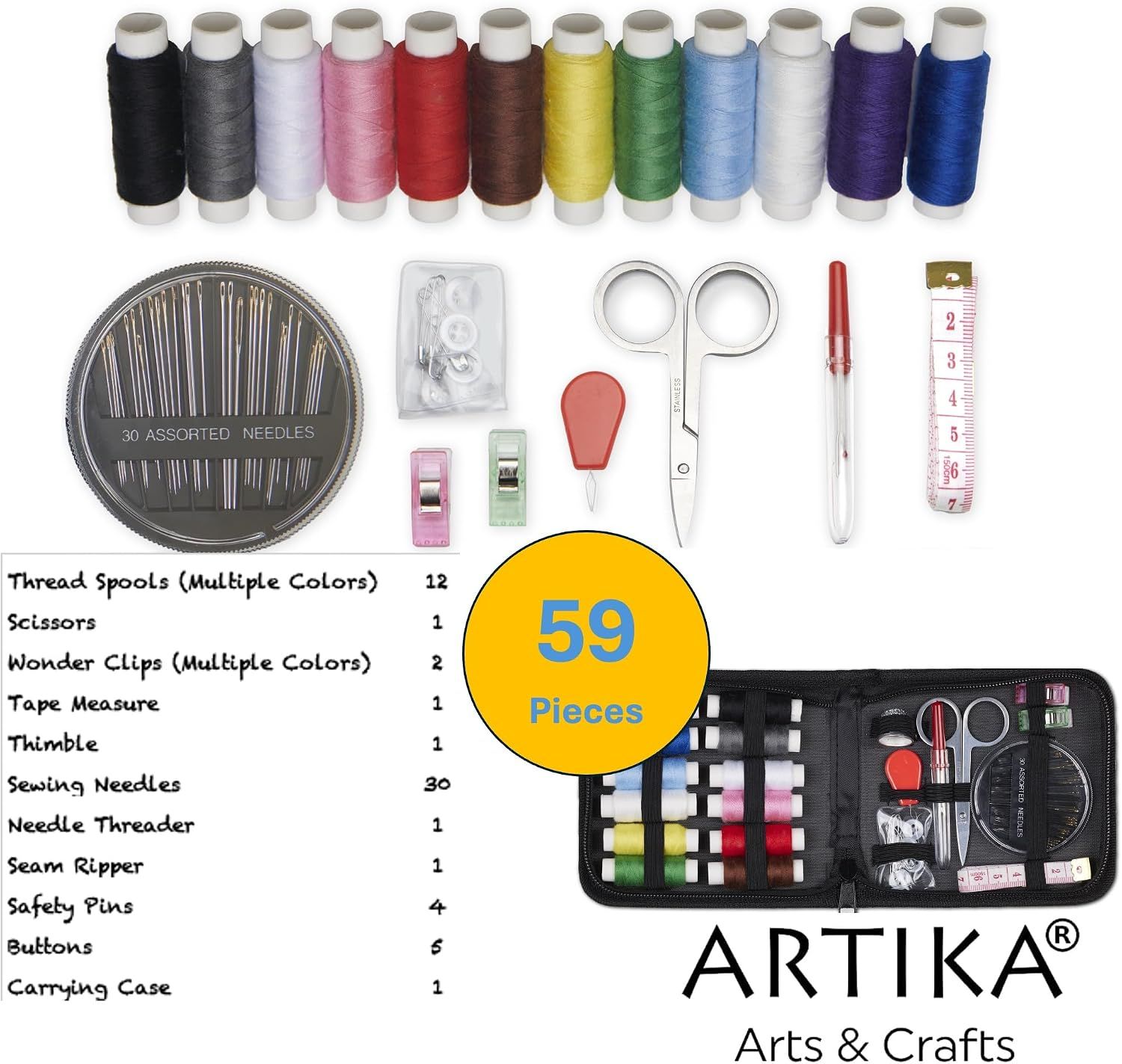 Travel Sewing Kit, 63-Piece Portable Kit for Travel, Includes Scissors view 2