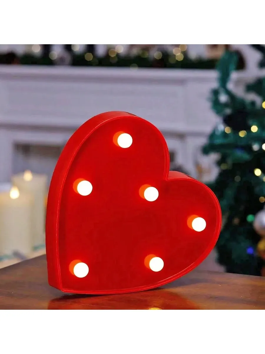 1pc Cute Heart Shaped Room Decor Night Light Battery Powered Indoor Decorative view 2