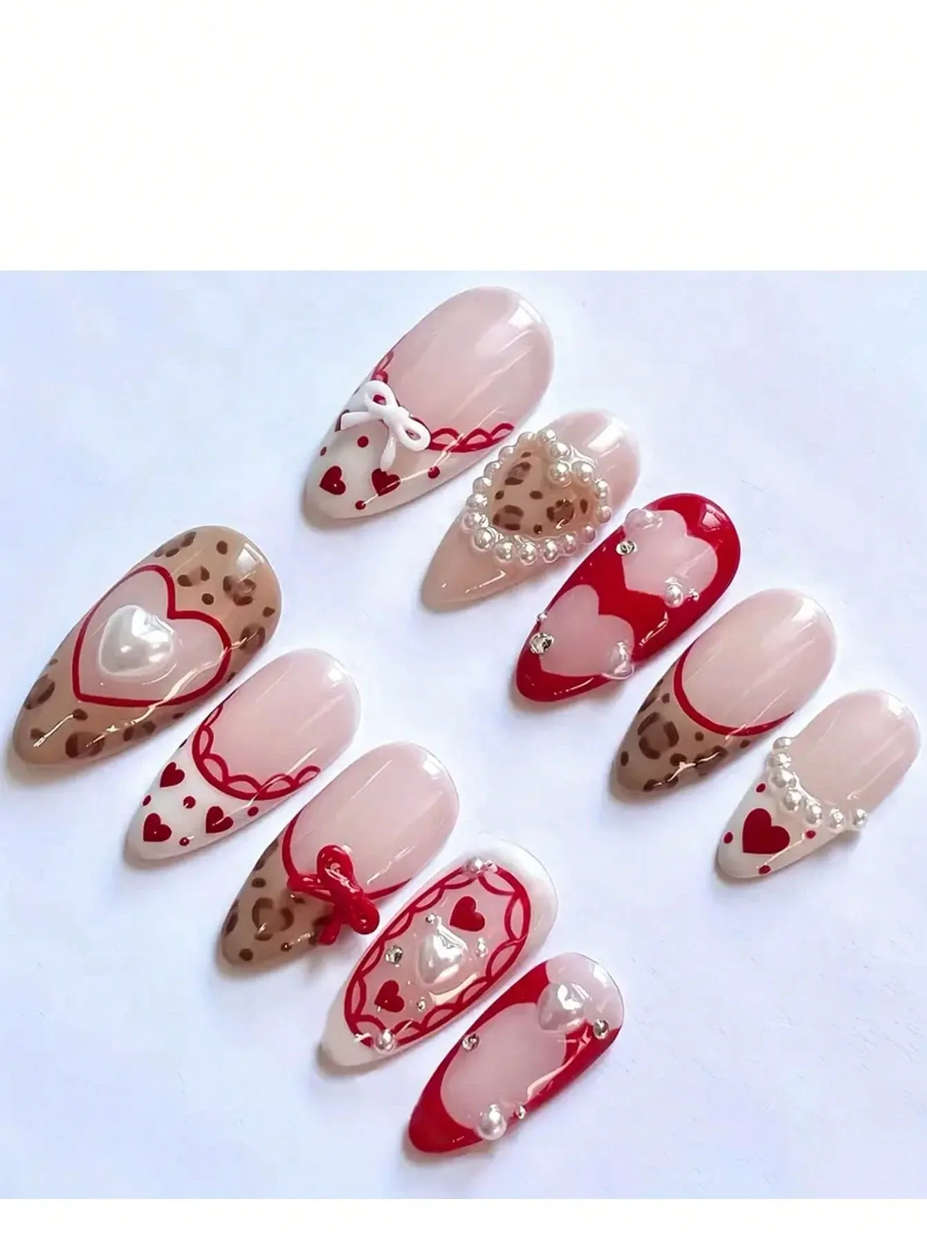 10pcs New Year Valentine s Day Themed Nail Stickers Sweet Cool Heart Shaped view 4