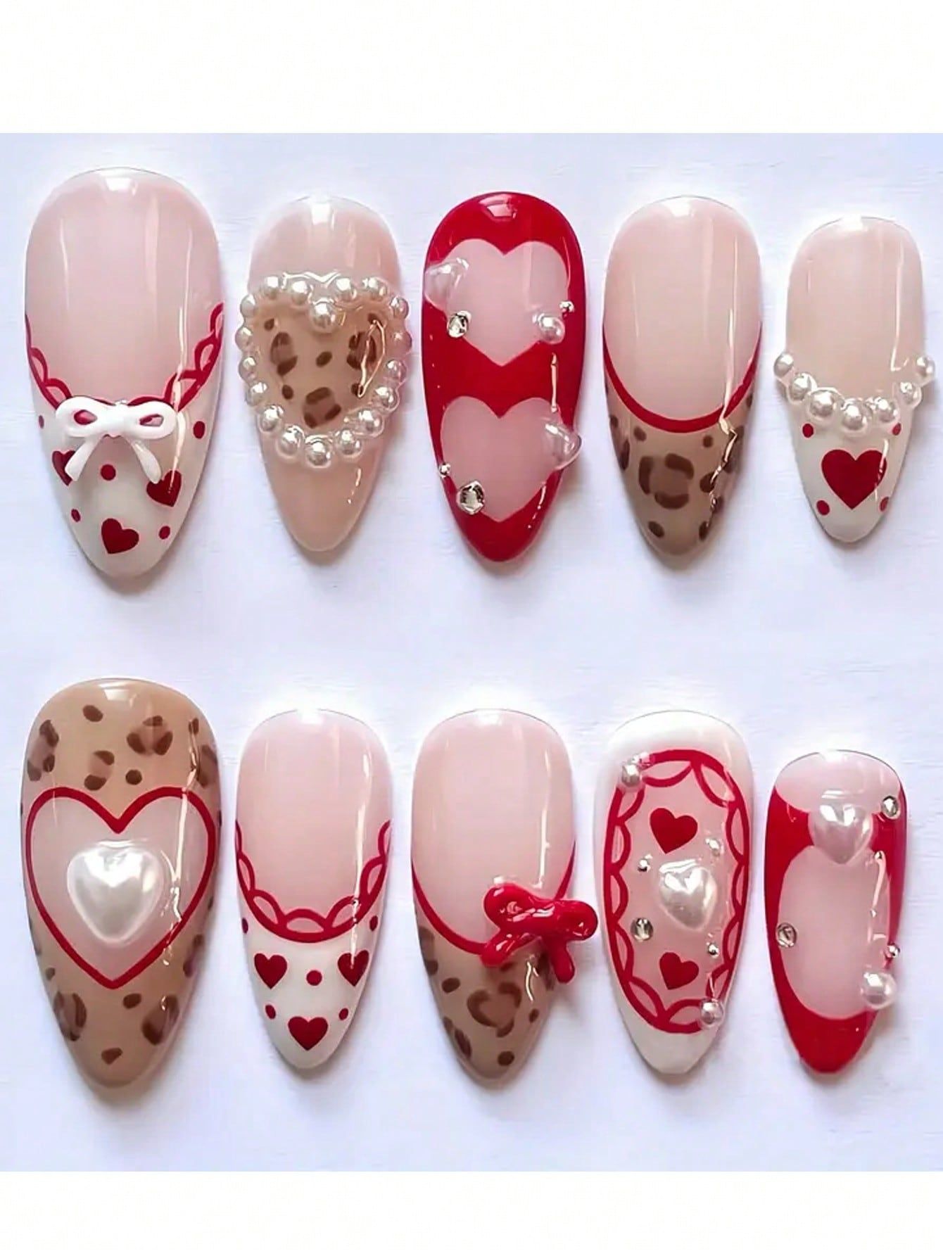 10pcs New Year Valentine s Day Themed Nail Stickers Sweet Cool Heart Shaped