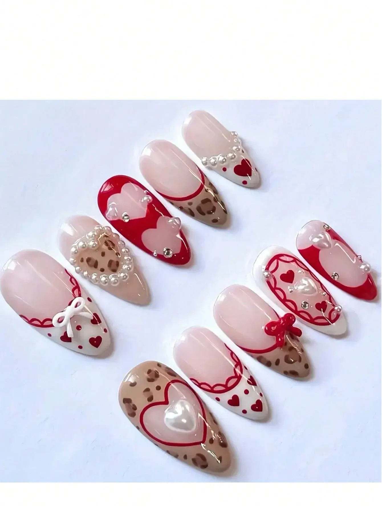 10pcs New Year Valentine s Day Themed Nail Stickers Sweet Cool Heart Shaped view 4
