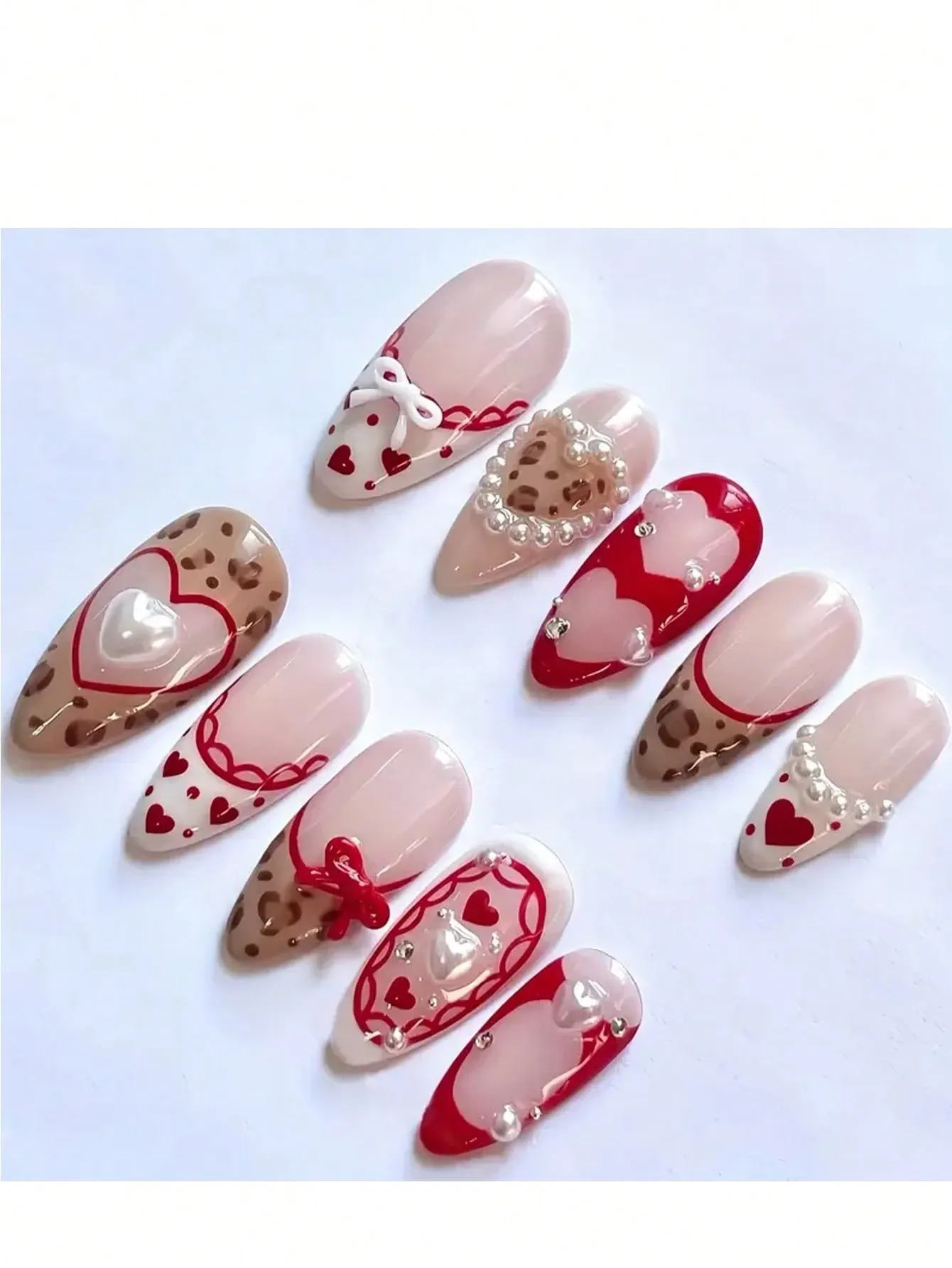10pcs New Year Valentine s Day Themed Nail Stickers Sweet Cool Heart Shaped view 4