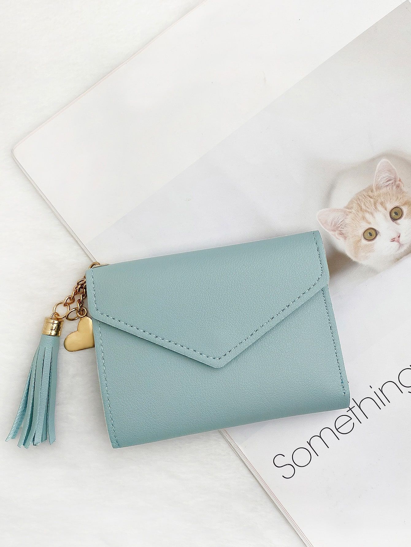 Tassel Decor Fold Over Credit Card Small ID Window Slim Women Wallet Mini — image 1
