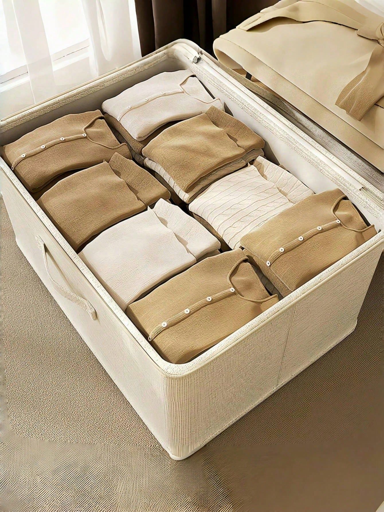 1PC Large Capacity Beige Storage Box Travel Moving Clothes Storage Bag view 3