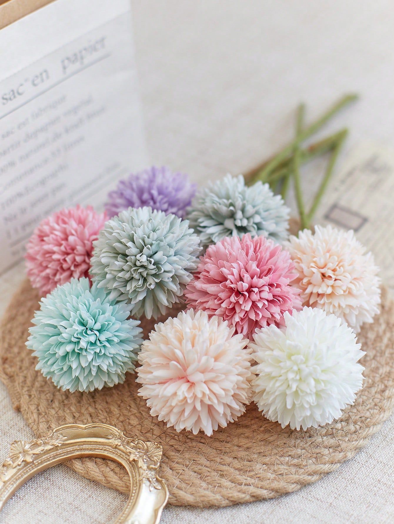 16pcs Artificial Chrysanthemum Ball Flowers Dandelion Hydrangea Arrangement view 4