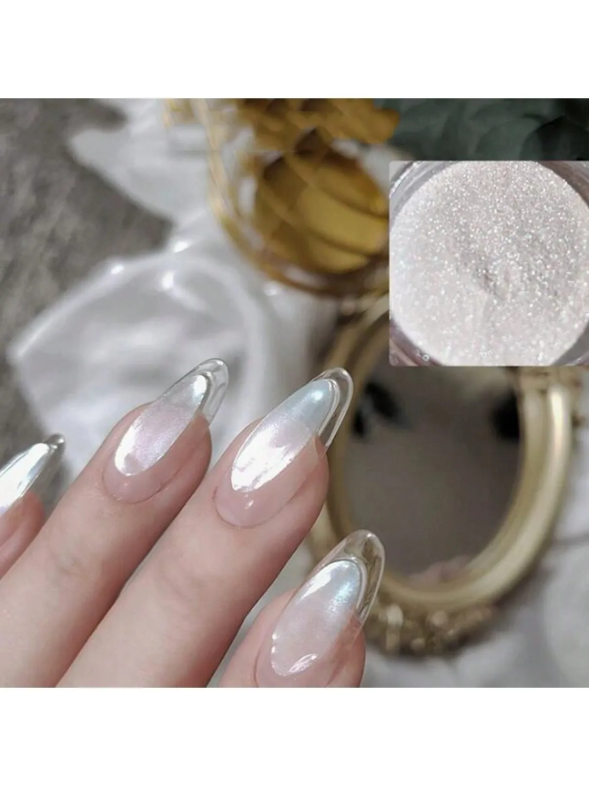 Pearl White Nails Glitter Dust Chrome Y2 1Box Moonlight White Chrome Powder view 3