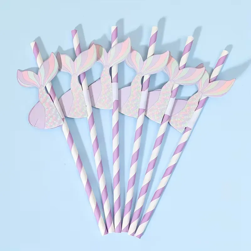 50pcs, Mermaid Purple Honeycomb Paper Straws, 7.72inch Disposable Straw view 2