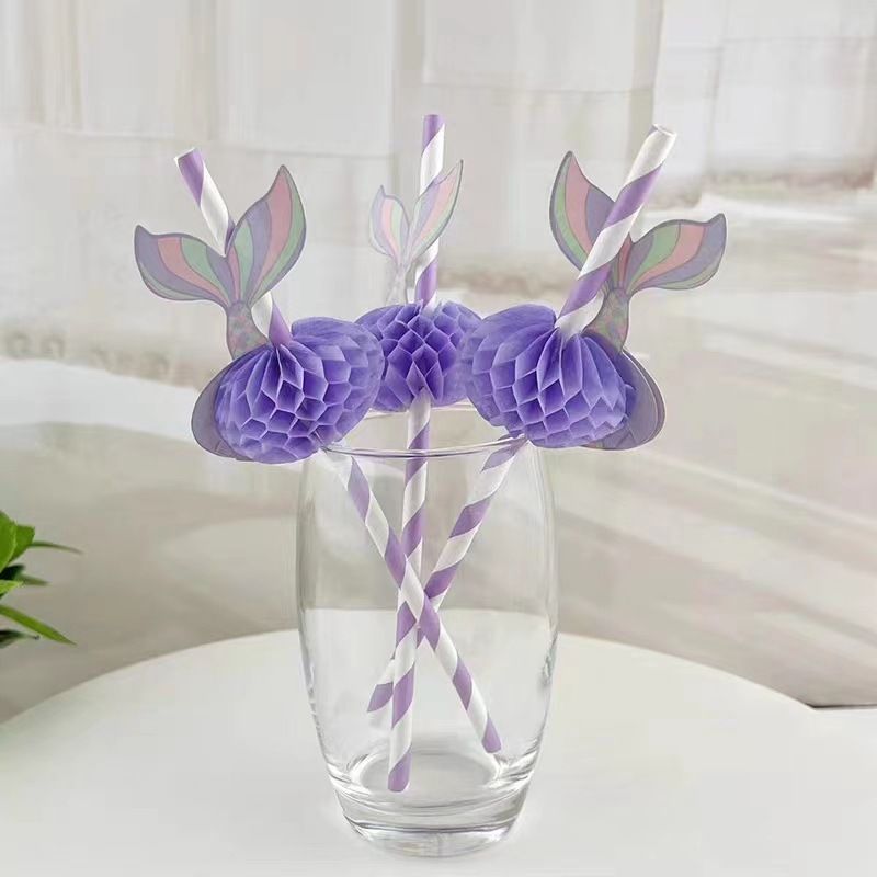 50pcs, Mermaid Purple Honeycomb Paper Straws, 7.72inch Disposable Straw view 5
