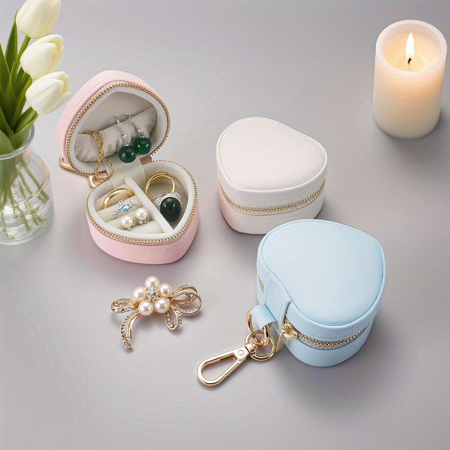 1pc Mini Heart-Shaped Jewelry Box with Keychain view 2