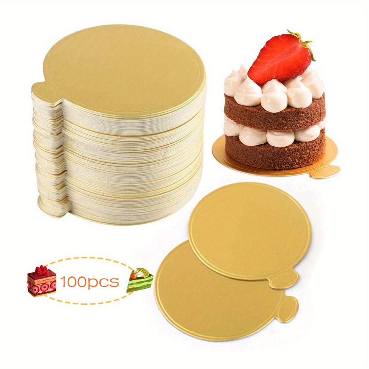 100pcs Mini Round Golden Cardboard Cake Base — image 1
