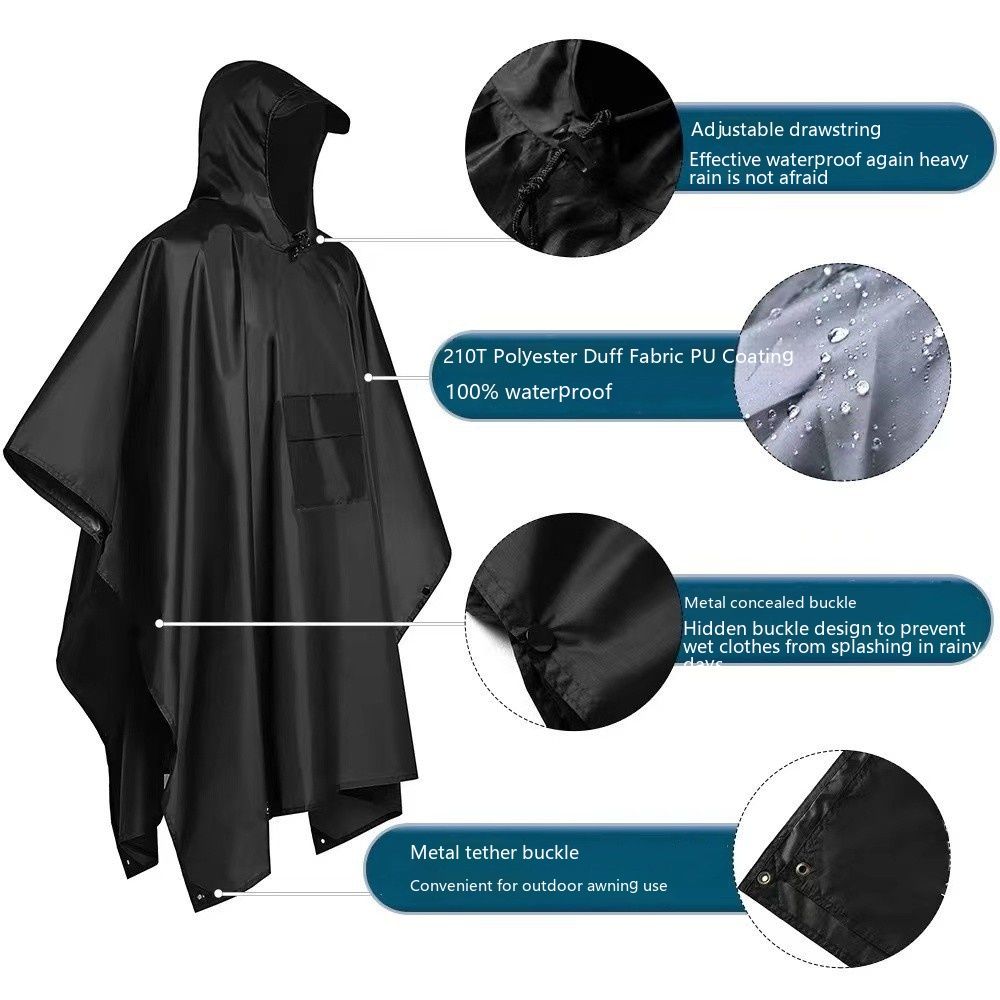 Unisex Rain Poncho Raincoat Hooded for Adults Women with Pockets PU one-piece