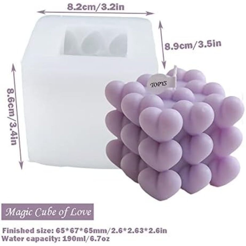 3D Heart Bubble Cube Candle Silicone Mold DIY Stacked Hearts Handmade Soap — image 1