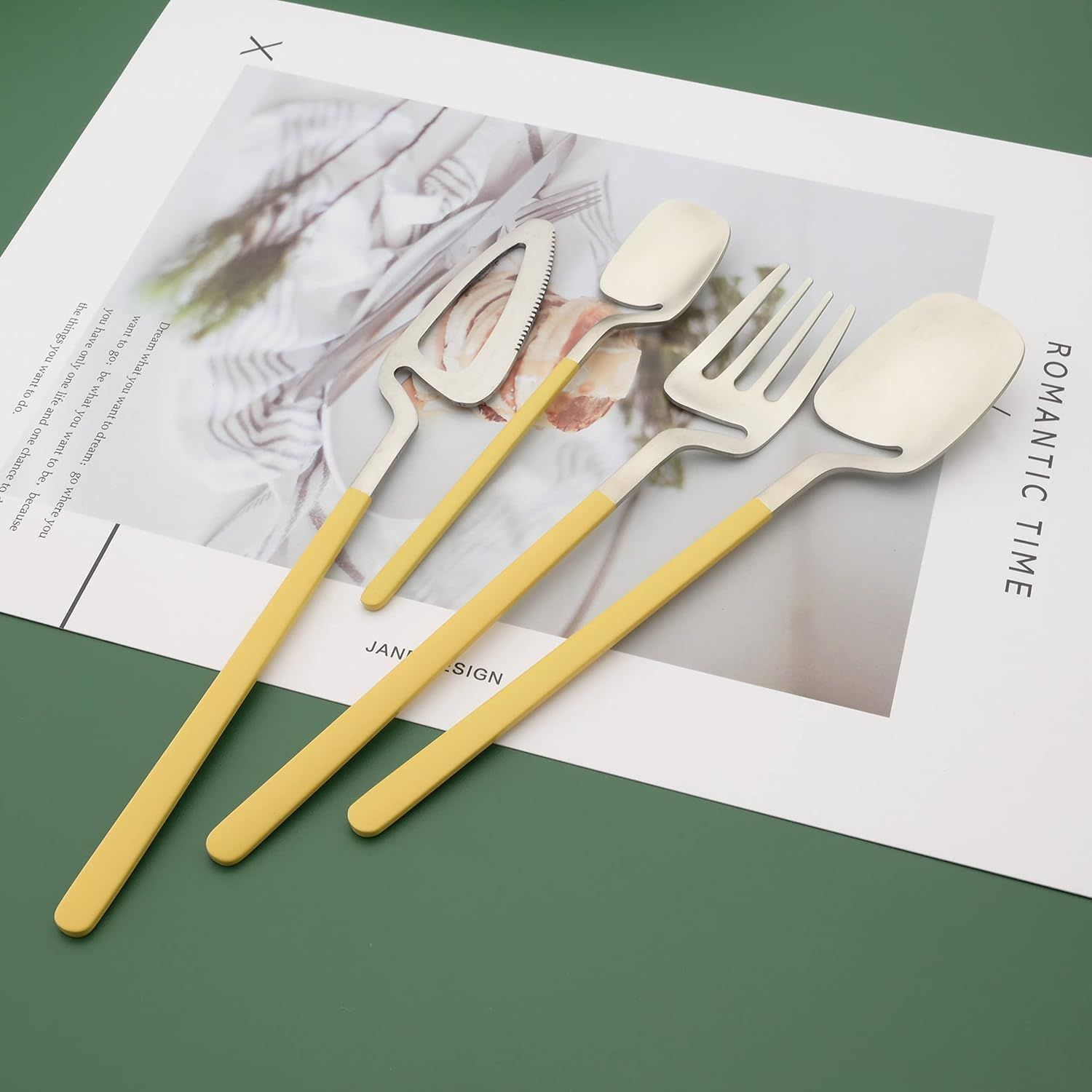 24PCS Matte Flatware Set - Stainless Steel Cutlery Set with Colored Handles view 2
