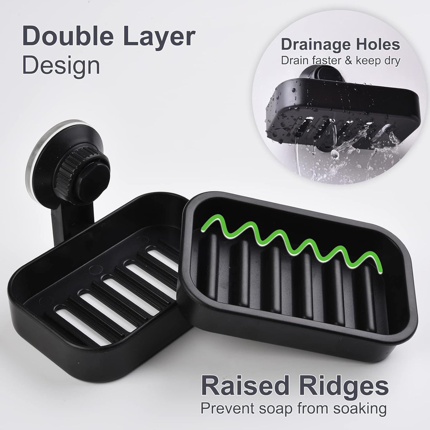 Self Draining Waterfall Soap Tray Wall Mounted Suction Cup Soap Dish Scrubbers view 2