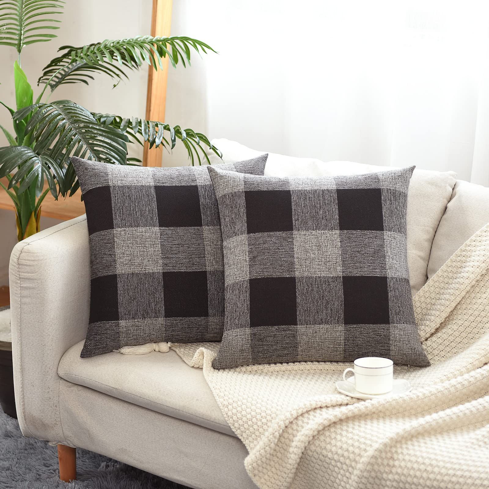 Set of 2 Buffalo Check Plaid Pillow Covers Farmhouse Rustic Pillow Cases — image 1