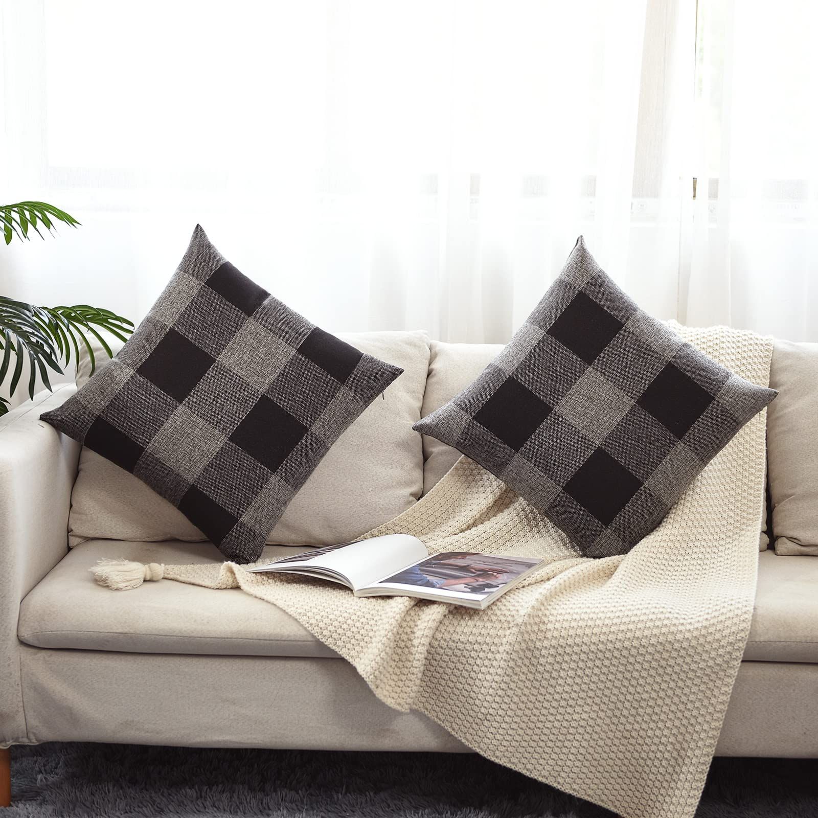 Set of 2 Buffalo Check Plaid Pillow Covers Farmhouse Rustic Pillow Cases view 2