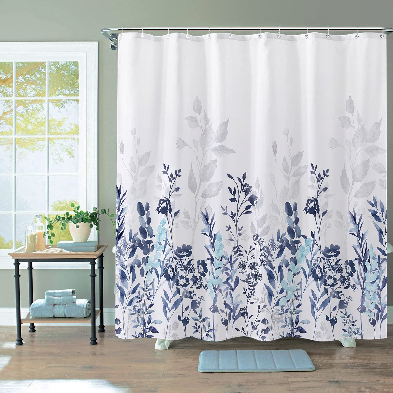 Fabric Shower Curtain,Japanese Style Flowers Shower Curtain Liner, Polyester — image 1