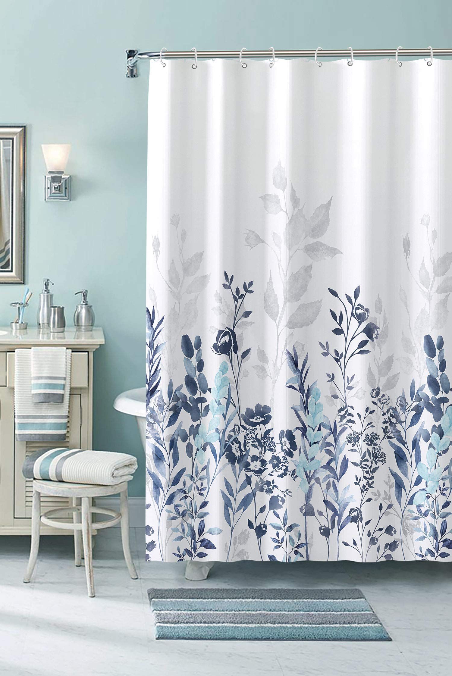 Fabric Shower Curtain,Japanese Style Flowers Shower Curtain Liner, Polyester view 2