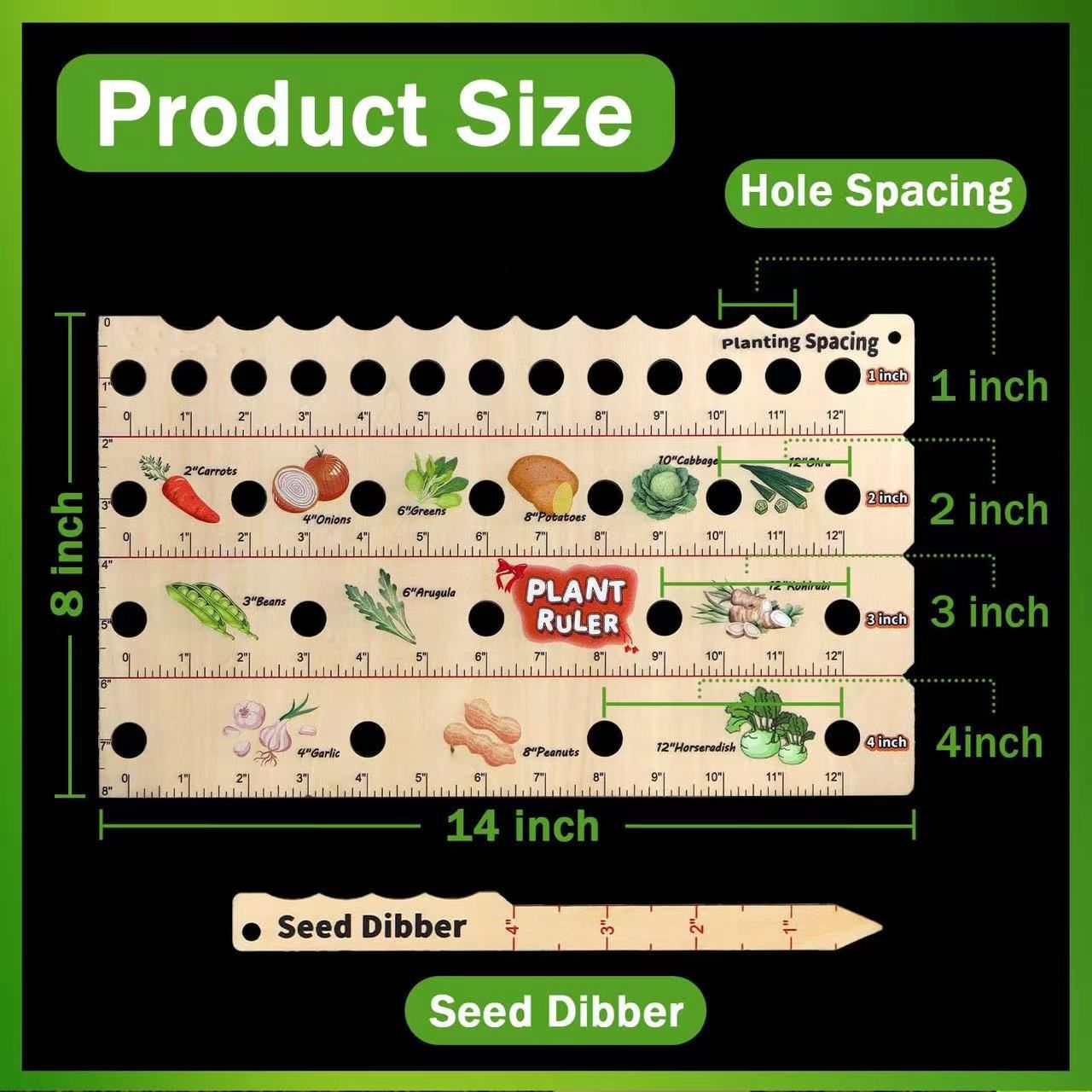 Wooden Plant Ruler with Seed Multifunction Seed Spacing Ruler with Planting view 3