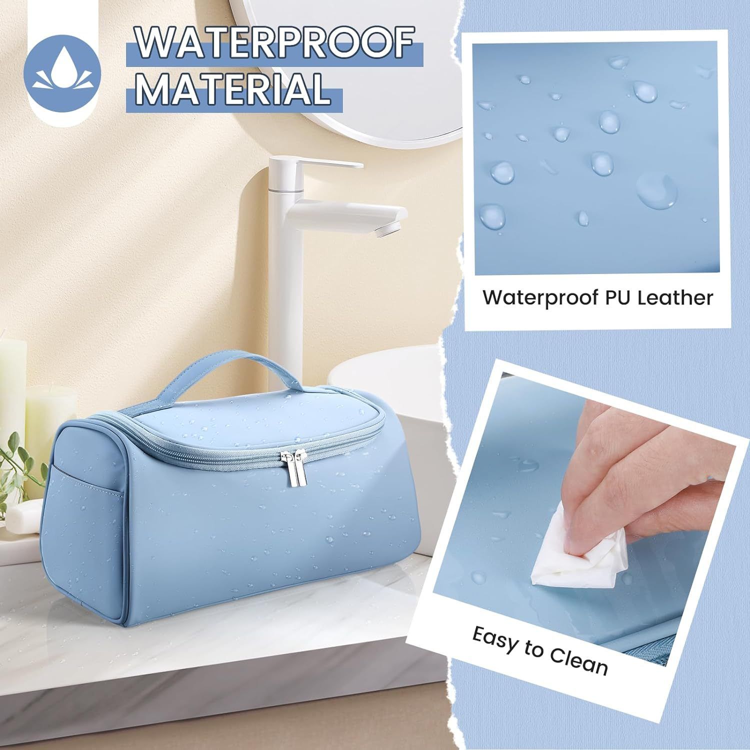 Large Makeup Bag,PU-Leather Water-resistant Toiletry Pouch,Portable Travel