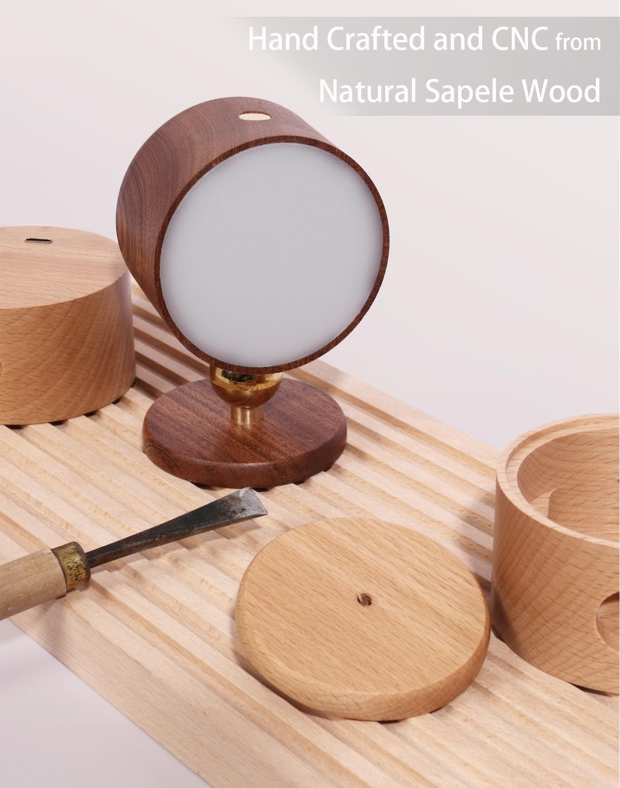 Wooden Wall Scone Battery Operated Wall Light LED 360°Rotation Magnetic Ball view 2