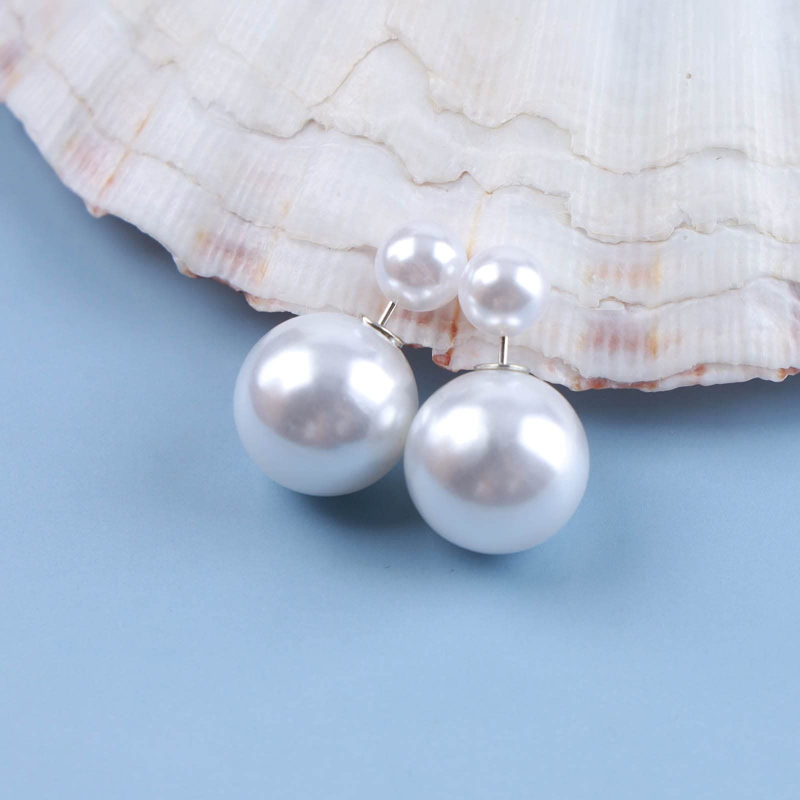 Vintage Pearl Ear Jacket Earrings Large Pearl Earrings Silver Front Back — image 1