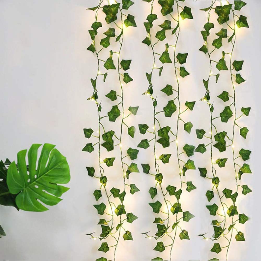 12 Pack Artificial Ivy Fake Plants with LED Curtain Lights Battery Operated