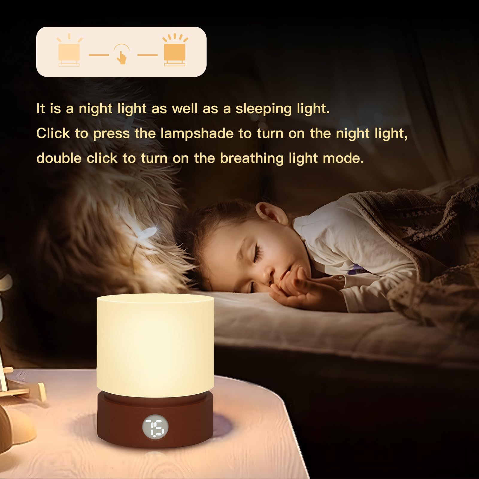 Small Table Lamp, Portable Dimmable Night Light with Timer for Kids Warm Led view 3