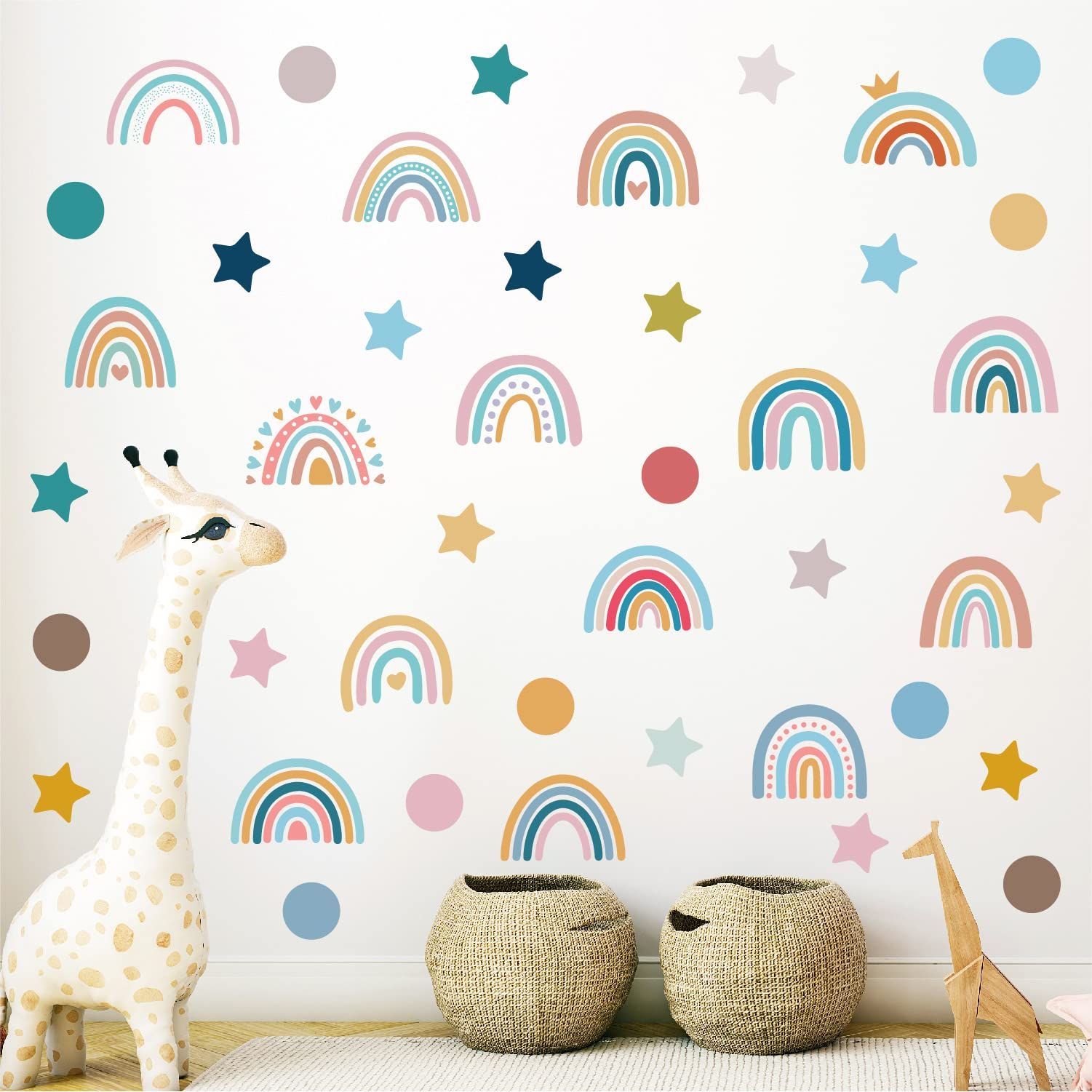 Rainbow Star Dot Wall Decal Stickers for Boys Girls Kids Bedroom Removable