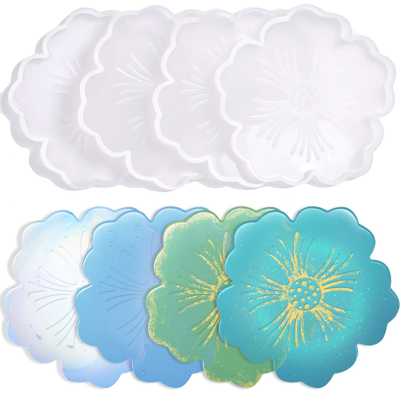 Silicone Coaster Molds, 4 PCS Flower Silicone Coaster Molds Coaster for Epoxy view 2