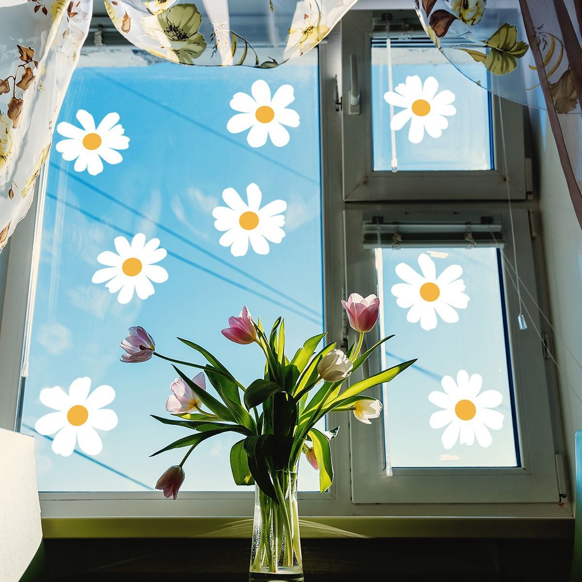 8 Sheets Daisy Wall Decals Boho Flower Wall Stickers Cute Kids Girls Room view 3