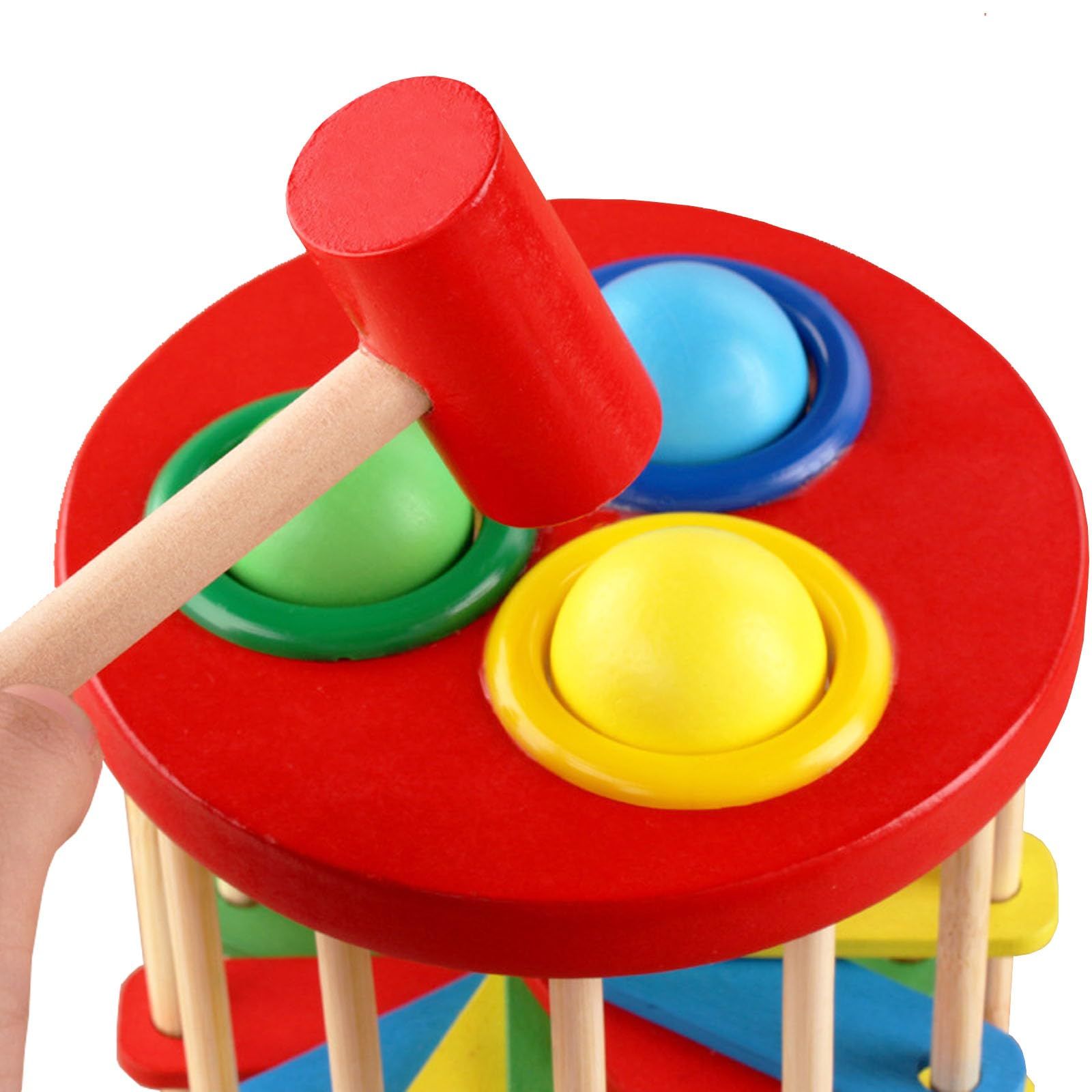 Wooden Ball Drop Toy Kids Pounding Bench Hammer Pound Roll Ramp Toys Children view 4